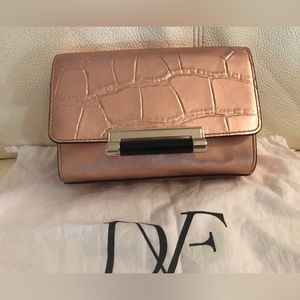 Diane von Furstenberg 440 Micro Mini Embossed Rose Gold Leather Cross Body Bag